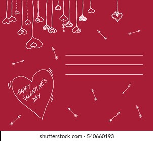 Happy Valentines Day Card. Hanging hearts.Vector Illustration