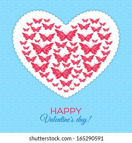 Happy Valentine's Day Card with heart of butterflies