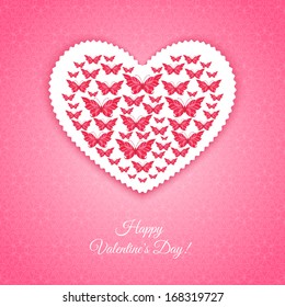 Happy Valentine's Day Card with heart of butterflies