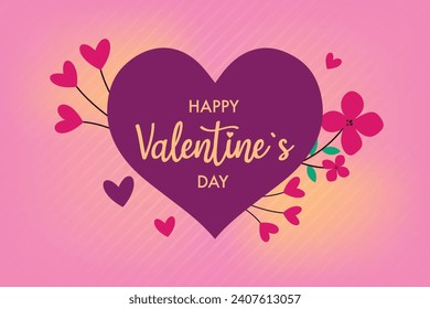 happy valentine's day  card with heart shape and flowers flat design 