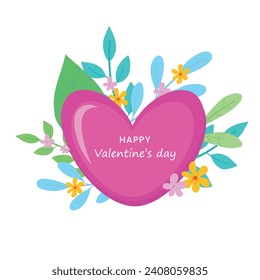 Happy Valentine's Day, card with heart and flowers. Vector.