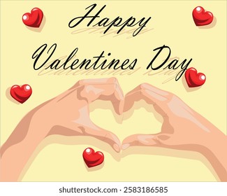 Happy Valentine's Day card with a heart from hands and hearts around