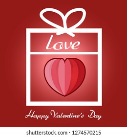 Happy valentines day card. Hearts poster on red gradient background. Heart flowers Vector illustration.