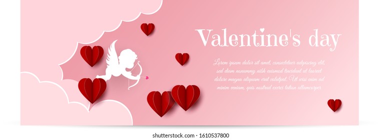 Happy Valentine's Day card with hearts, cupids and place for your text vector illustration