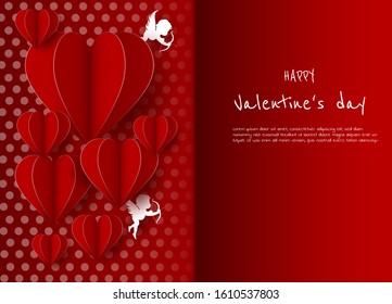 Happy Valentine's Day card with hearts, cupids and place for your text vector illustration