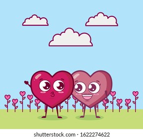 happy valentines day card with hearts characters vector illustration design