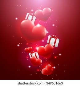 Happy Valentine's day card, hearts and presents vector background.