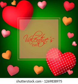 Happy Valentine's day card Invitation. Wedding card red hearts