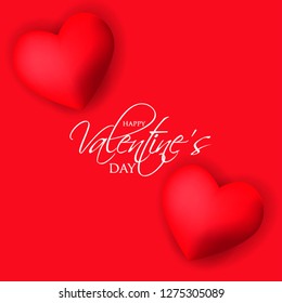 Happy Valentines day card Invitation. Wedding card red hearts background 