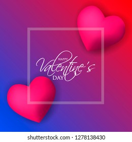 Happy Valentines day card Invitation. Wedding card red hearts background 