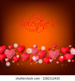 Happy Valentines day card Invitation. Wedding card red hearts on brown background