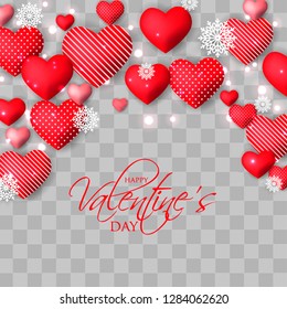 Happy Valentines day card Invitation. Wedding card red hearts on  background