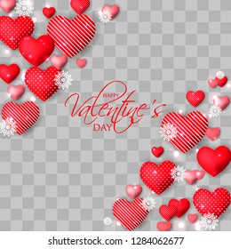 Happy Valentines day card Invitation. Wedding card red hearts on  background