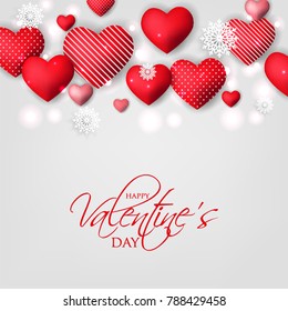 Happy Valentine's day card Invitation. Wedding card red hearts background