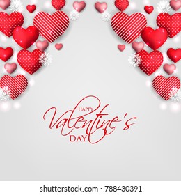 Happy Valentine's day card Invitation. Wedding card red hearts background