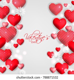 Happy Valentine's day card Invitation. Wedding card red hearts background