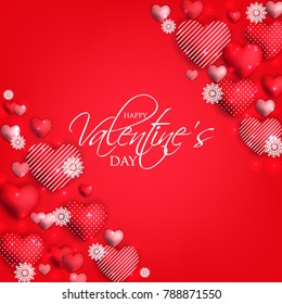 Happy Valentine's day card Invitation. Wedding card red hearts on red background