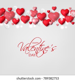 Happy Valentines day card Invitation. Wedding card red hearts background