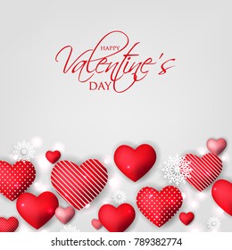 Happy Valentines day card Invitation. Wedding card red hearts background