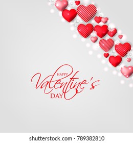 Happy Valentines day card Invitation. Wedding card red hearts background