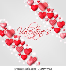 Happy Valentines day card Invitation. Wedding card red hearts background