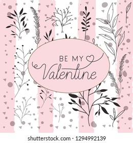 happy valentines day card with leafs circular frame
