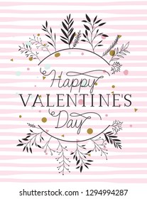 happy valentines day card with leafs circular frame