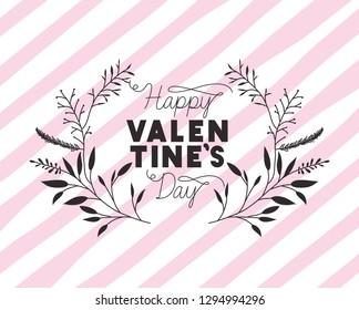 happy valentines day card with leafs crown