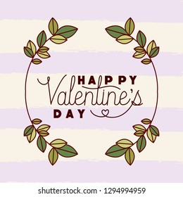 happy valentines day card with leafs crown