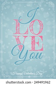 Happy Valentine's Day card with lettering and hearts background. vector illustration