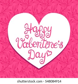 Happy valentines day card with lettering on a red heart background