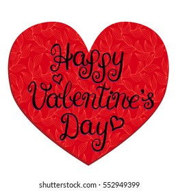 Happy Valentines day card with lettering on a red heart background