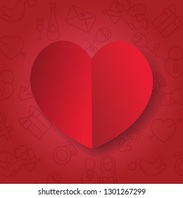 Happy Valentines Day Card with love icon set in line art style, Vector