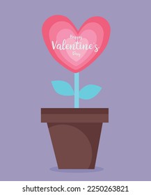 Happy Valentine's Day Card with Love Heart plant in a pot