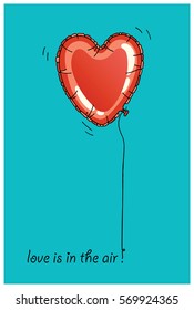 Happy Valentine's day card. Love day hand drawing vector heart in form of balloons.