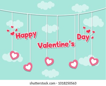 Happy Valentines day card with lovely congratulation and heart on cute Color background. Holiday decoration element. Vector illustration. Love and heart