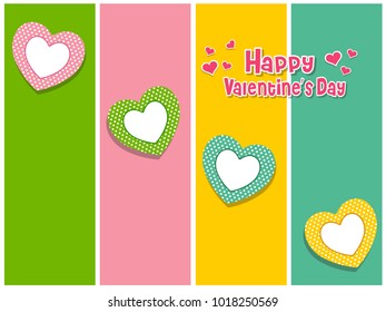 Happy Valentines day card with lovely congratulation and heart on cute Color background. Holiday decoration element. Vector illustration. Love and heart