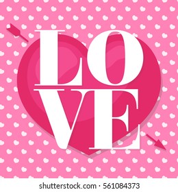 Happy Valentine's day card with lovely typography congratulation love on cute heart background. Holiday decoration element. Vector illustration