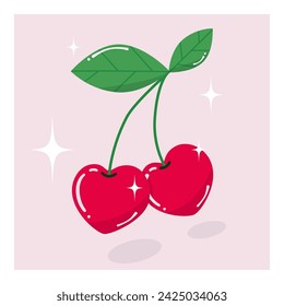 Happy valentine's day card. Modern abstract art design with hearts. Vector cherries in groovy style. 90's,80's, 70's. Templates for celebration, ads, branding, banner, cover, label, poster, sales