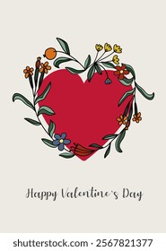 Happy Valentine's Day card. Modern art design with hearts and flowers, portrait of couple in love and typography.Template for ads, branding, banner, cover, label, poster print