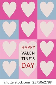 Happy Valentine's Day card. Modern art design with hearts. Template for ads, branding, banner, cover, label, poster print
