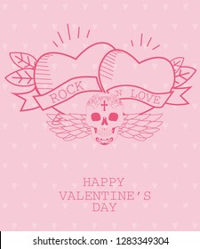 Happy Valentine's Day card with old school tattoo style. Editable vector illustration