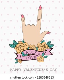 Happy Valentine's Day card with old school tattoo style. Editable vector illustration