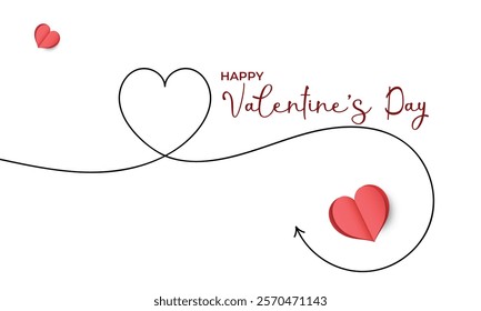 Happy Valentine's Day - Valentine's card in the one line style with red hearts