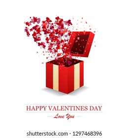 Happy Valentine's day card and open heart gift and flow hearts vector background. Vector illustration - Vector