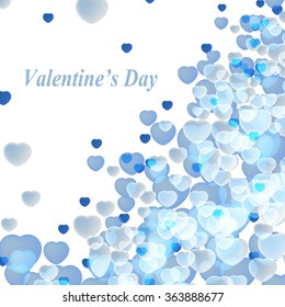 Happy Valentine's Day card with ornaments, hearts.