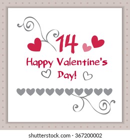 Happy valentine's day card with ornaments and hearts. Greeting card,poster,invitation,sticker and advertisement for  february event. Stylized concept for decoration.Festive idea of love,congratulation