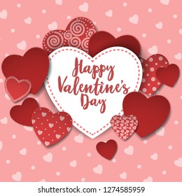 Happy Valentine's day card with paper hearts