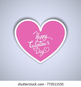 Happy Valentines Day card with paper heart Hand Drawing Lettering design - vector illustration.
