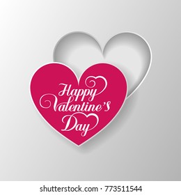 Happy Valentines Day card with paper heart Hand Drawing Lettering design - vector illustration.